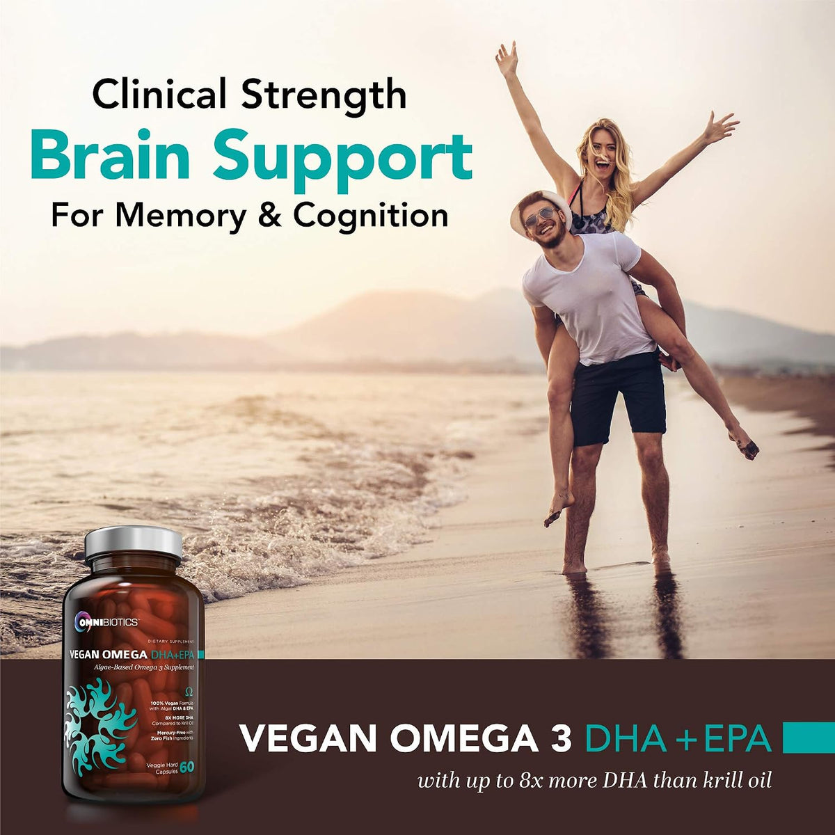 OmniBiotics Vegan Omega 3 DHA EPA Supplement – MD-Certified Prenatal Supplement with 8X More DHA Than Krill Oil, Fish-Free, Non-GMO – 60 Vegan Capsules