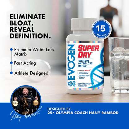 Evogen Super Dry Water Loss Matrix | Bloating Relief | 45 Capsules | Dandelion root, horsetail and juniper berry with magnesium and potassium to reduce retention and reveal definition