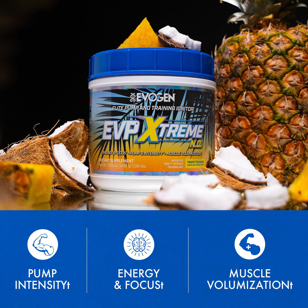 Evogen EVP Xtreme NO Pre-Workout for Men & Women | Sour Candy | 40 Servings | Arginine nitrate, L-citrulline, beta-alanine, creatine and coconut water; caffeine and yohimbe for energy and pumps