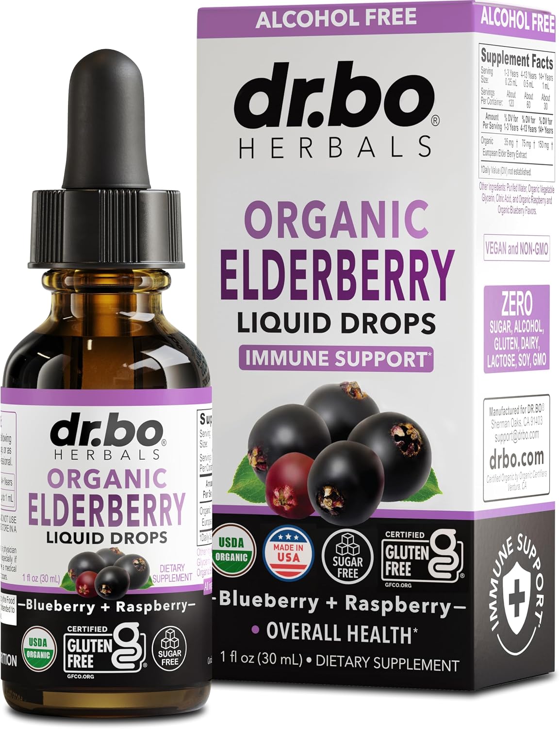 Elderberry Syrup Organic Liquid Drops - Sugar Free Immune Support Supplement for Adults & Kids, Ages 1 Immune Booster - Pure Organic Elderberry Syrup Liquid Drops Tincture Extract Concentrate 1 Fl Oz
