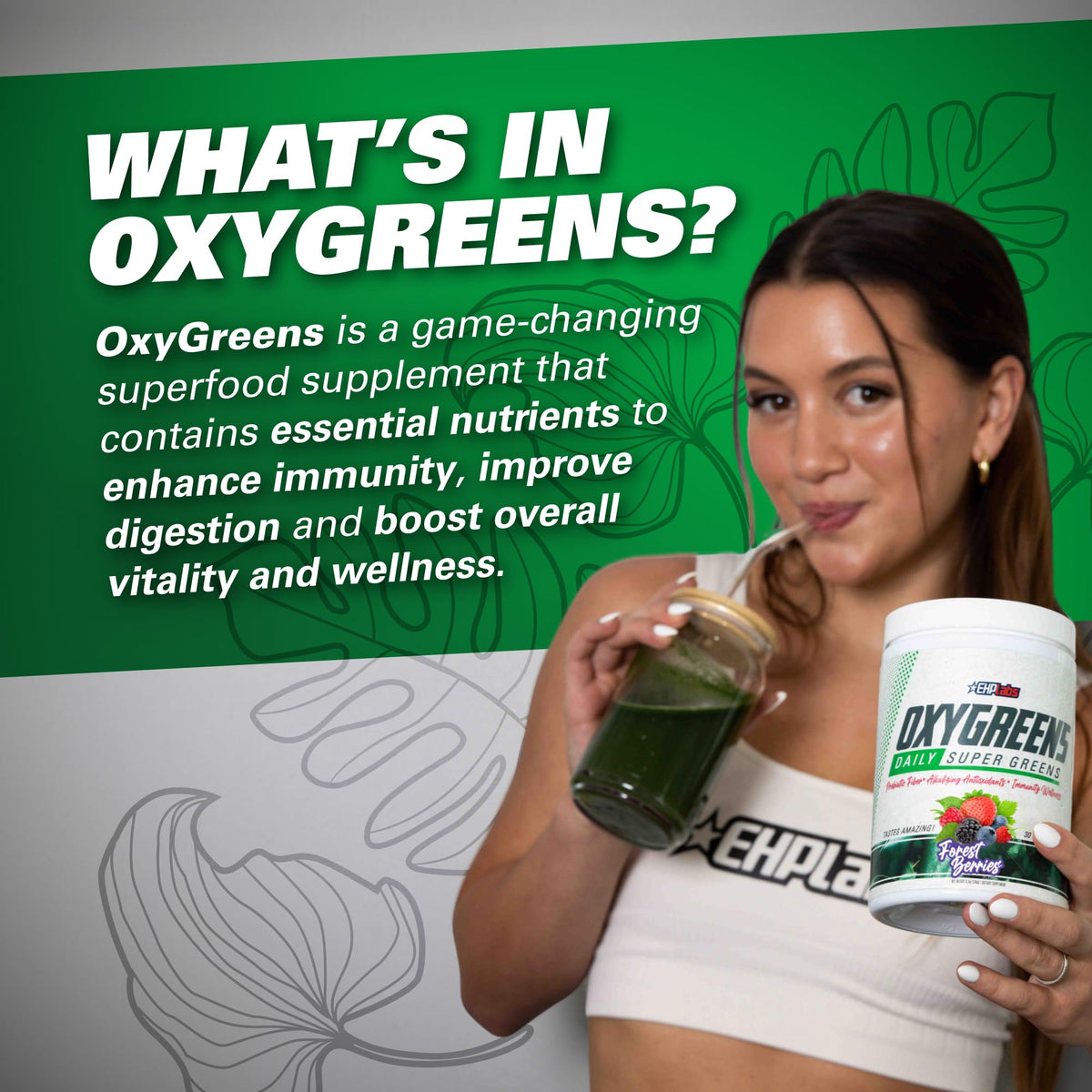 EHP Labs OxyGreens Super Greens Powder with Spirulina & Chlorella, Prebiotic Fiber, Probiotics & Digestive Enzymes – Antioxidant Green Superfood Supplement - 15 Serves (Pineapple)