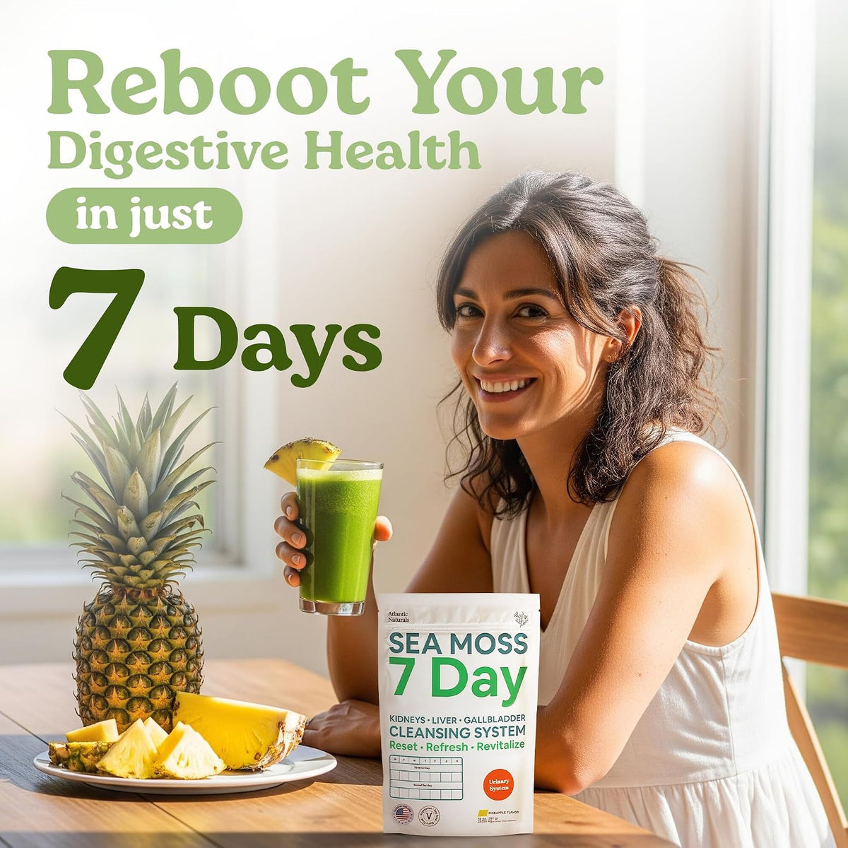Atlantic Naturals Liver Cleanse Detox – 7 Day Sea Moss Liver, Gallbladder & Kidney Cleanse Drink Mix with Milk Thistle, Dandelion Root, Burdock & Chanca Piedra – Pineapple Flavor, 14 oz