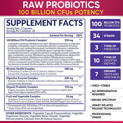Wholesome Wellness Probiotics for Women 100 Billion CFUs with Prebiotics, Digestive Enzymes + Grass Fed Desiccated Beef Liver Capsules Bundle
