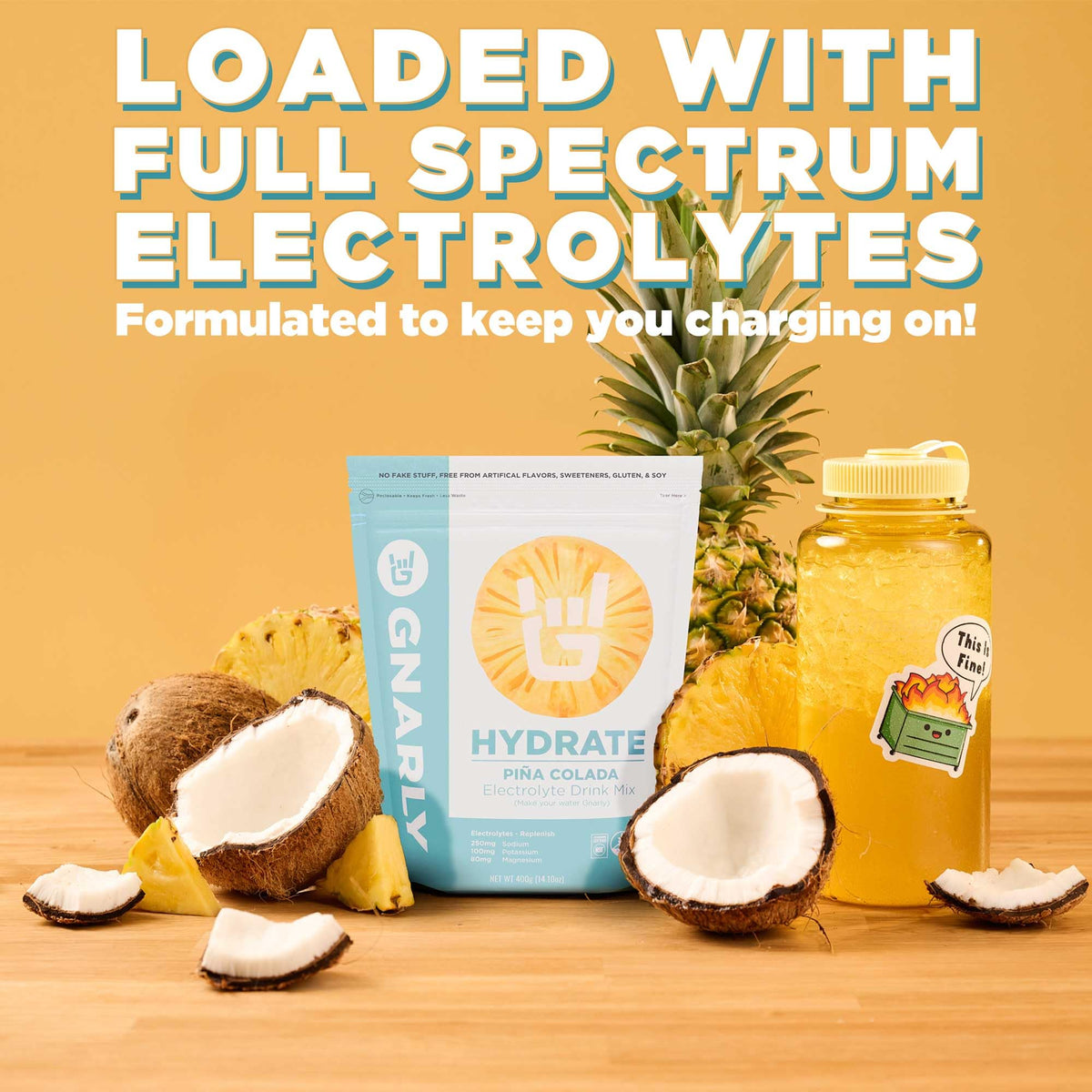 Gnarly Nutrition Hydrate Electrolyte Powder – Orange Pineapple Exercise Hydration Drink Mix – NSF Sport Certified – Electrolyte Solution, Performance & Recovery – Orange Pineapple, 14.10 oz