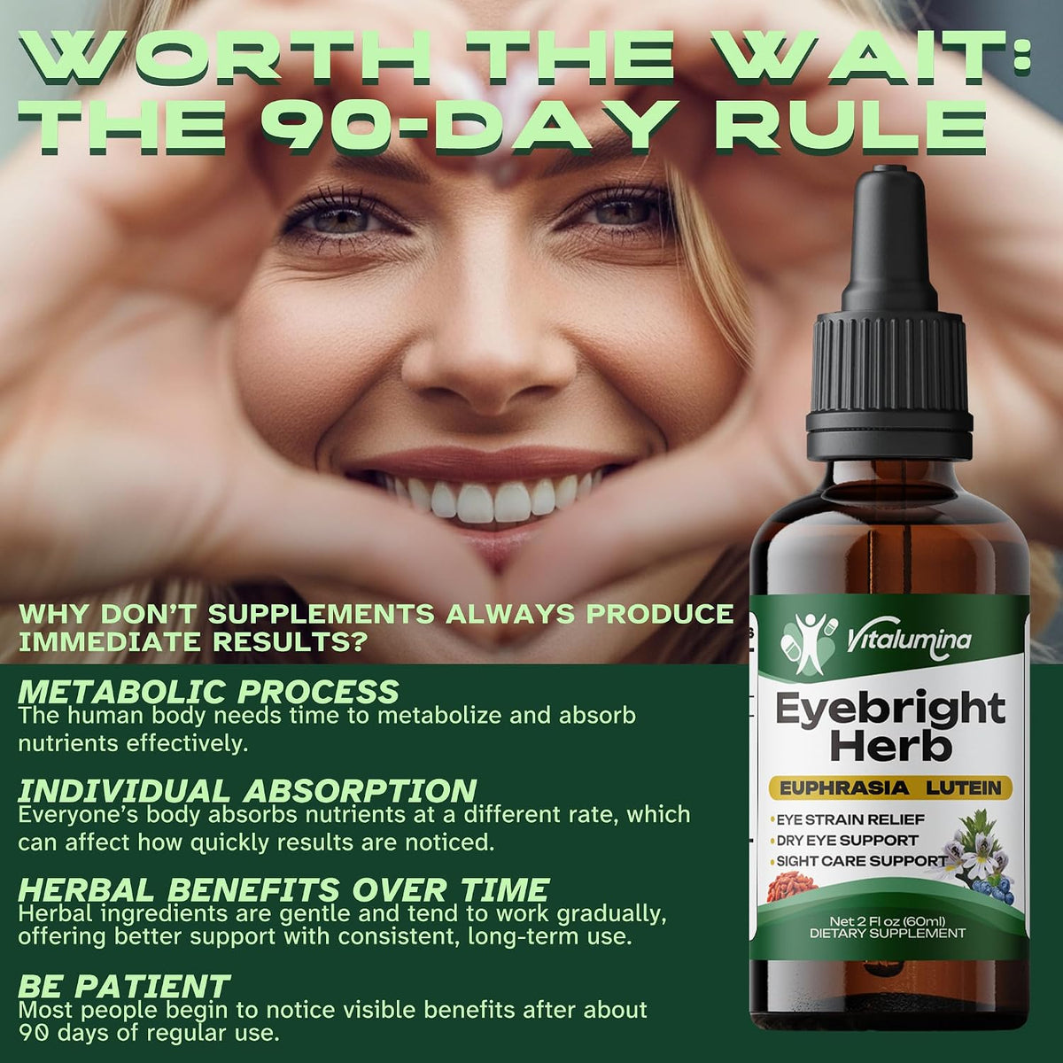 Eyebright Herbal Liquid with Organic Euphrasia, Lutein, Bilberry, Blueberry & Goji – Plant-Based Vegan Supplement for Adults – 2 fl oz