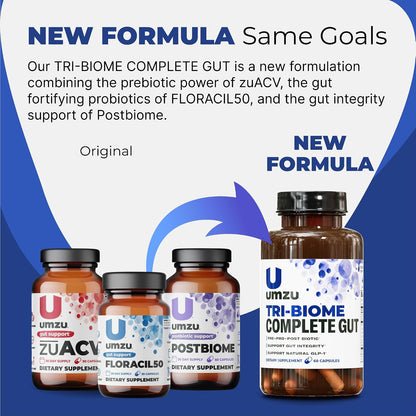 UMZU Tri-Biome Complete Probiotic Capsules, 30 Day Supply | 3-in-1 Probiotic, Prebiotic and Postbiotic Blend, Akkermansia and CoreBiome, Gut Balance, Digestive Health, Adults