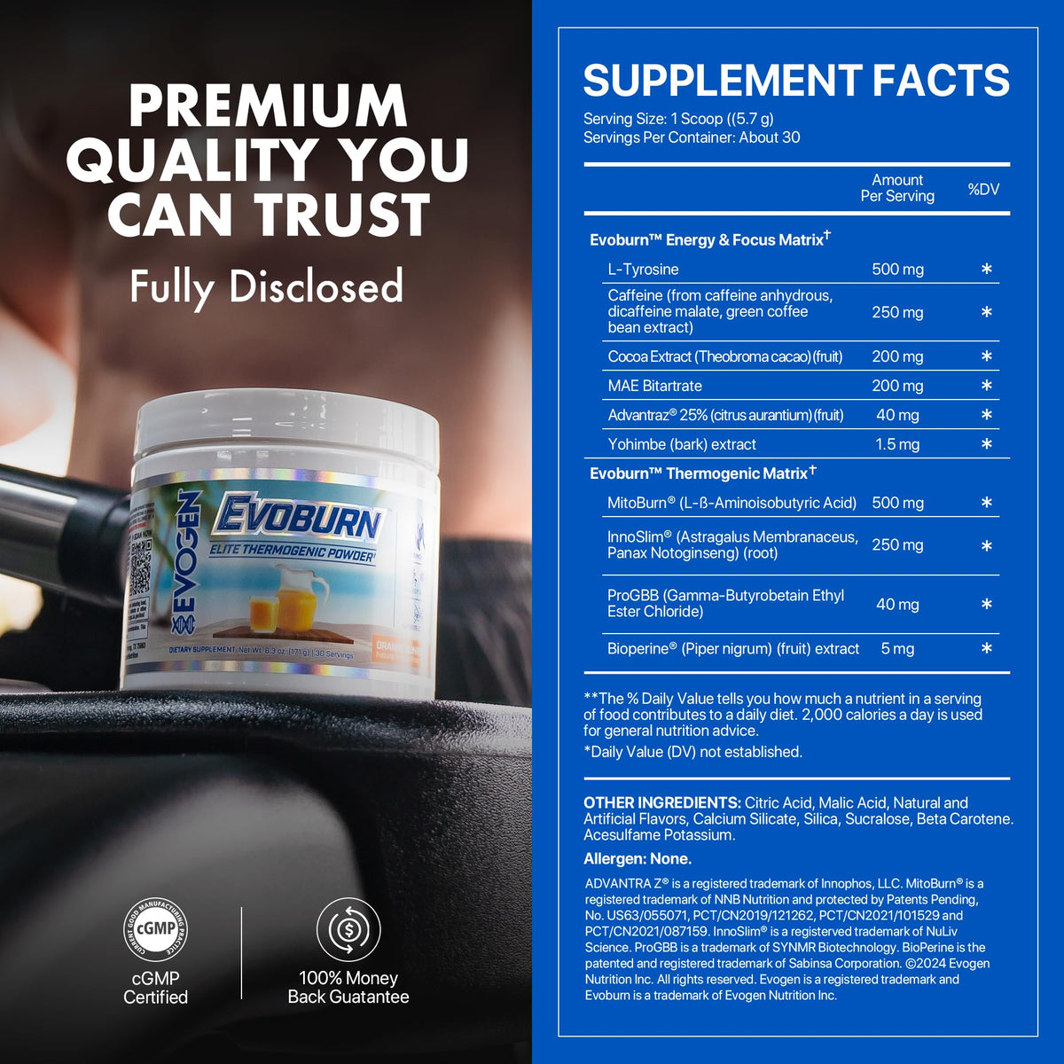 Evogen Evoburn Thermogenic | Mango | 30 Servings | MitoBurn, InnoSlim and ProGBB with caffeine, L-tyrosine, cocoa extract, DMAE and AdvantraZ for energy, focus and metabolism