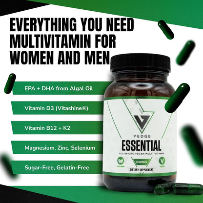 VEDGE Vanilla Protein Powder, Creatine Monohydrate, and Vegan Omega 3, Complete Vegan Performance Stack for Muscle Strength, Endurance & Recovery, Superfood Vitamin A, Vitamin C, and Amino Acids