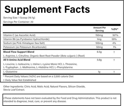 PURE® Amino+ Essential Amino Acids Powder - 30 Servings, 500g - Full Spectrum EAA with L-Arginine, L-Citrulline & Beet Root - Muscle Recovery & Hydration Drink - Fruit Punch Flavor, Made in USA
