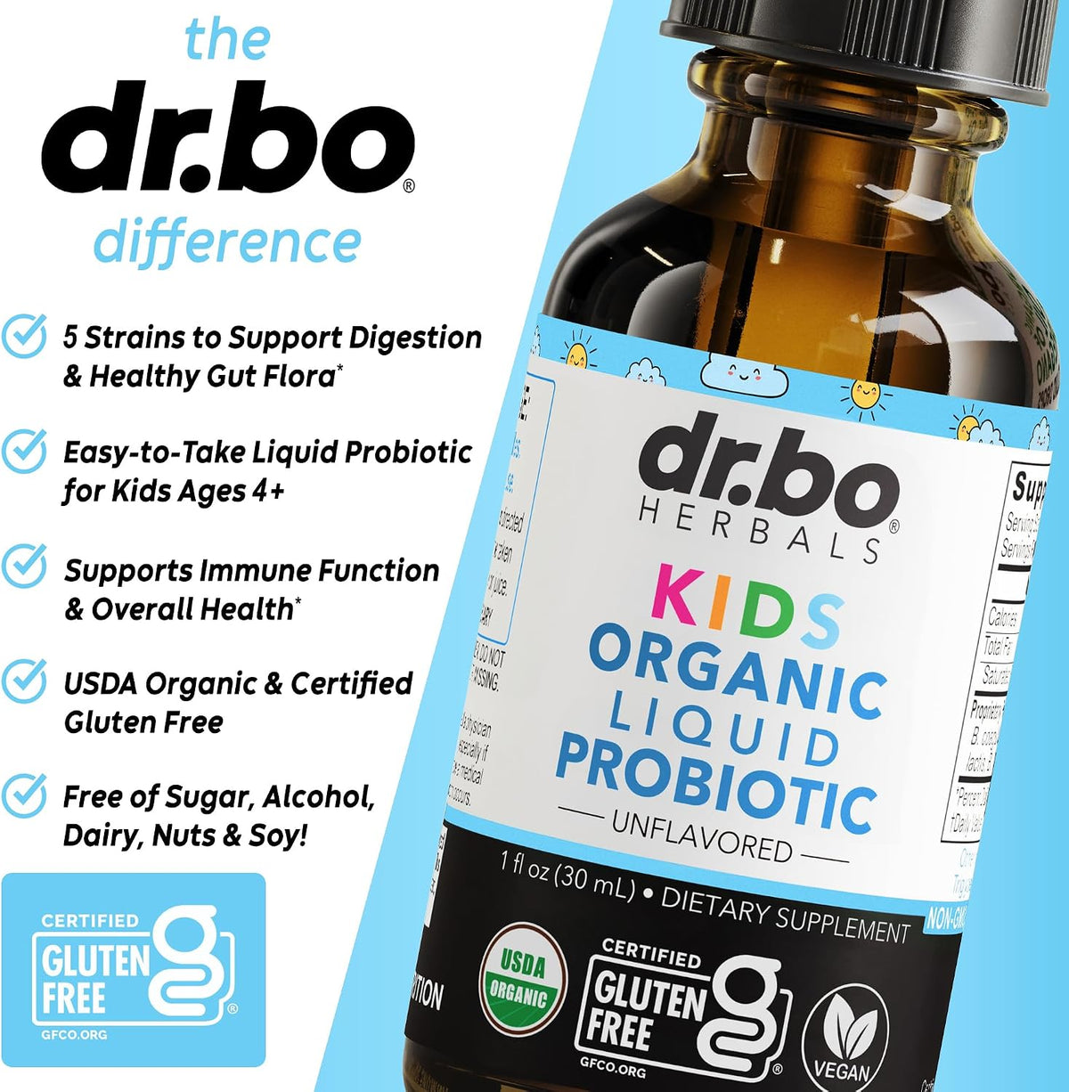 Kids Probiotic Liquid Drops Organic - Organic Probiotics for Kids Probiotics Age 4+, Digestive Health, Immune Support, Flora Gut Health Supplements - Vegan Kid Liquid Probiotic Drops, Non-GMO 1 Fl Oz