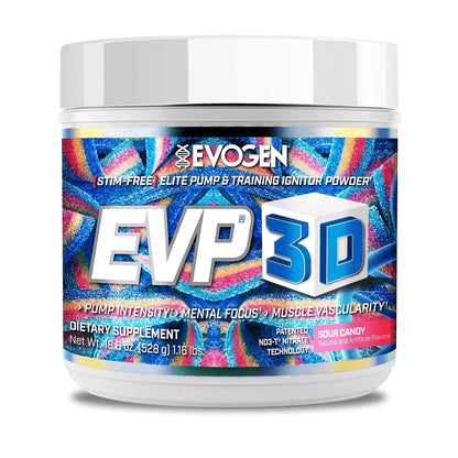 Evogen EVP 3D + EVP AQ Bundle | Stim Free Pre Workout Powder & Liquid Glycerol Volumizer for Men & Women | Beta Alanine, Creatine, Nitric Oxide & Hydration Formula | Sour Candy + Unflavored