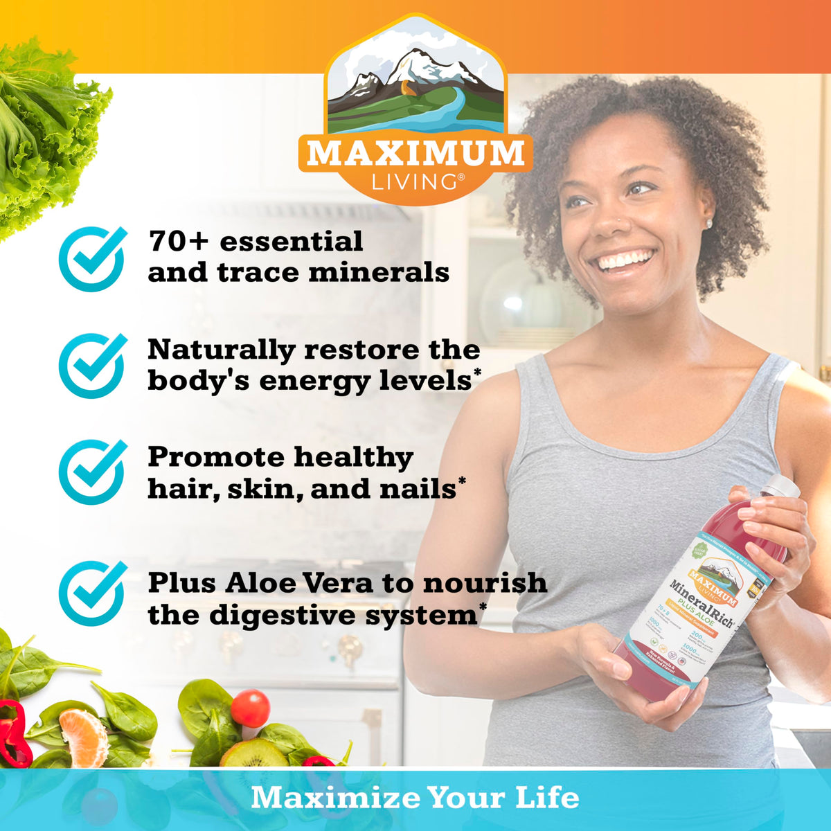 Maximum Living MineralRich Minerals Supplement with Aloe - Liquid Blend of Vitamins and Trace Minerals - 32 oz Maximum LivingBuy Supplements Australia