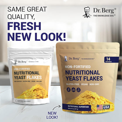 Dr. Berg Premium Nutritional Yeast Flakes - Delicious Non-Fortified Nutritional Yeast with Naturally Occurring B Vitamins - 8oz