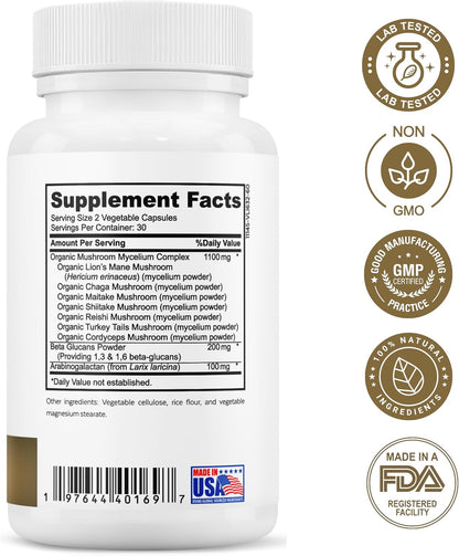Magnesium Bisglycinate + 7 Mushroom Complex Bundle | Calm, Energy, Immunity, Muscle Support, Focus, Stress Balance & Daily Wellness