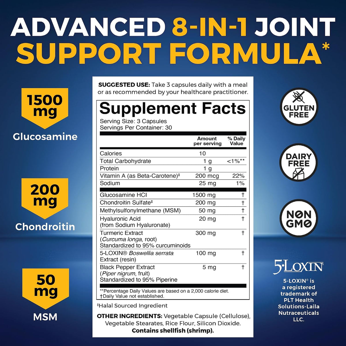 Viva Naturals Glucosamine Chondroitin MSM Joint Support Supplement, 90 Capsules - with Turmeric, Black Pepper, Boswellia and Hyaluronic Acid - Joint Health Supplement for Mobility and Flexibility