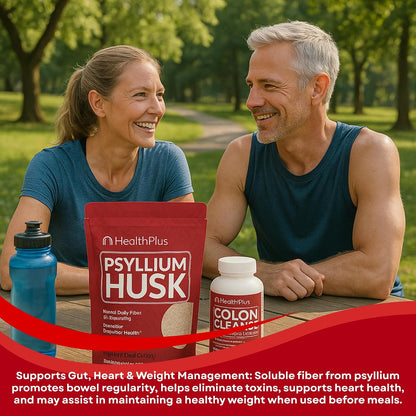 Health Plus Fiber & Cleanse Bundle – Psyllium Husk Powder & Colon Cleanse Capsules for Daily Detox, Constipation Relief, Gut Health & Heart Support – Natural Fiber Supplement Duo