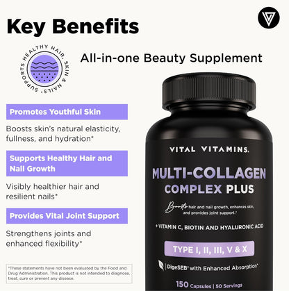 Vital Vitamins Multi Collagen Complex Plus 150 ct + Creatine Monohydrate Capsules 120 ct
