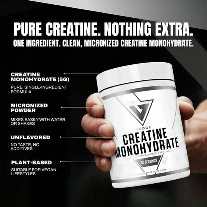 VEDGE Creatine Monohydrate, Micronized Creatine Monohydrate, Unflavored | 5 g Creatine Monohydrate, Micronized Formula For Women And Men Supporting Strength And Daily Training Performance, 30 Srv