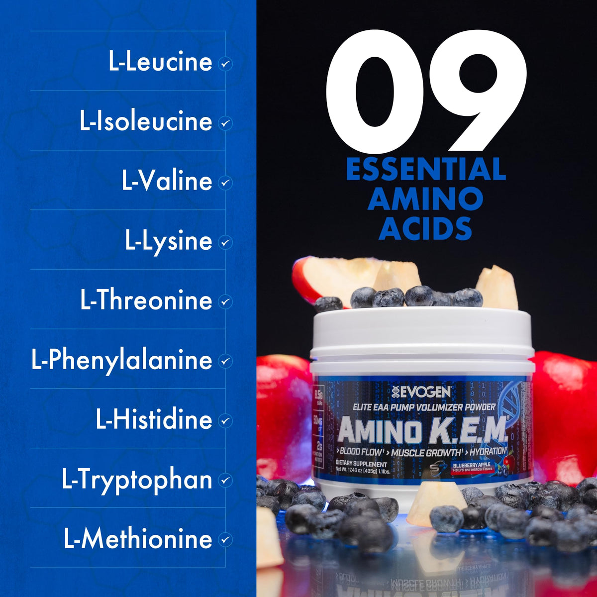 Evogen Amino K.E.M. EAA & BCAA | Tropic Thunder | 30 Servings | S7 nitric oxide blend with betaine anhydrous, coconut water and leucine for blood flow, muscle growth, hydration and recovery