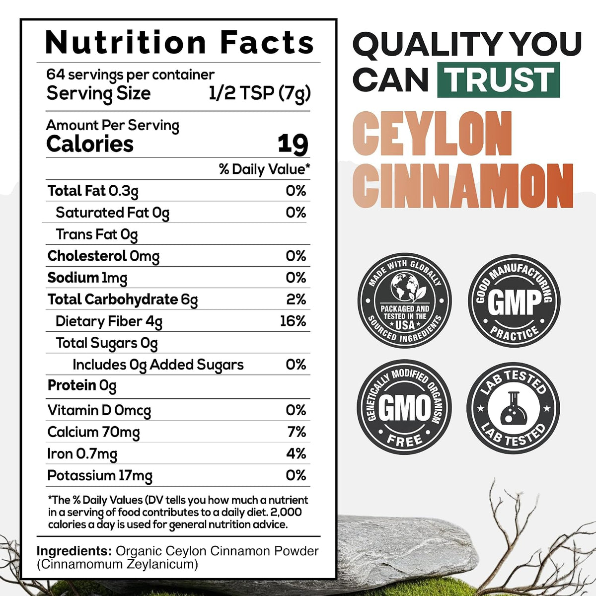 Wild Ceylon Cinnamon Powder - 100% Organic from Sri Lanka - USDA Approved, 16oz Low Coumarin - Aromatic Cinnamon - Ideal for Smoothies, Baking and Coffee - Support Overall Wellness