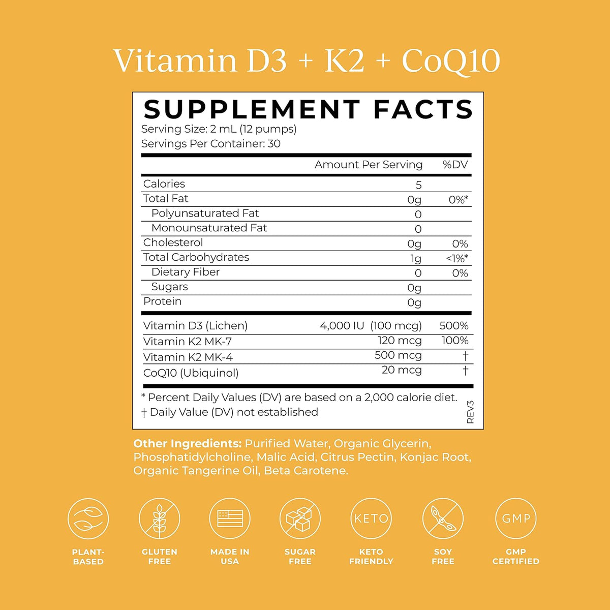 CYMBIOTIKA Vitamin D3 K2 + CoQ10 for Immune, Heart & Bone Support | Plant-based D3 with K2 & CoQ10 for immune, heart & bone health. Liposomal delivery. Vegan, keto. Tangerine, liquid bottle.