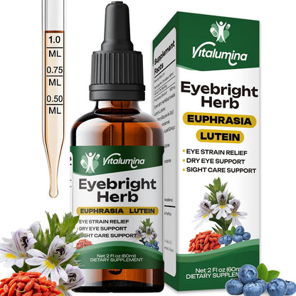 Eyebright Herbal Liquid with Organic Euphrasia, Lutein, Bilberry, Blueberry & Goji – Plant-Based Vegan Supplement for Adults – 2 fl oz