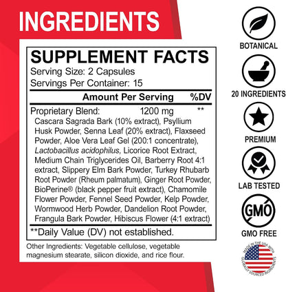Colon Cleanser Detox for Weight Flush - 15 Day Colon Cleanse Pills Poop for Women Men - Fast Natural Laxative, Bowel Movement Supplements Intestinal Health Body Flush Stomach Bloating Gut Loss Support