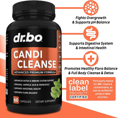 Candi Cleanse Support Supplement Pills - Anti Overgrowth Supplements for Women & Men - Extra Strength Balance Control Probiotic Complex Cleanser - Natural Oral Herbal Oregano & Caprylic Acid Capsules