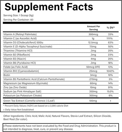 PURE® Hydravite Electrolyte & Vitamin Powder - 60 Servings - Strawberry Flavor - B-Complex & Vitamin C Hydration Multiplier for Energy & Muscle Recovery - Sugar Free - Made in USA