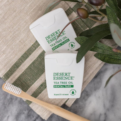 Desert Essence, Tea Tree Dental Floss 50 yd - Gluten Free - Cruelty Free - Naturally Waxed with Bees Wax - No Shred Floss - Tea Tree Oil - Removes Plaque and Build Up, pack of 6