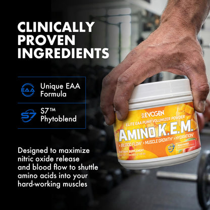 Evogen Amino K.E.M. EAA & BCAA | Tropic Thunder | 30 Servings | S7 nitric oxide blend with betaine anhydrous, coconut water and leucine for blood flow, muscle growth, hydration and recovery