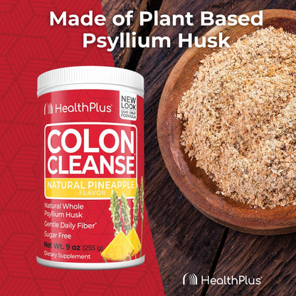 Health Plus Colon Cleanse Fiber Powder, Pineapple Flavor, 9 oz, 36 Servings | No artificial flavors; daily fiber with psyllium husk that supports natural detoxification and regularity