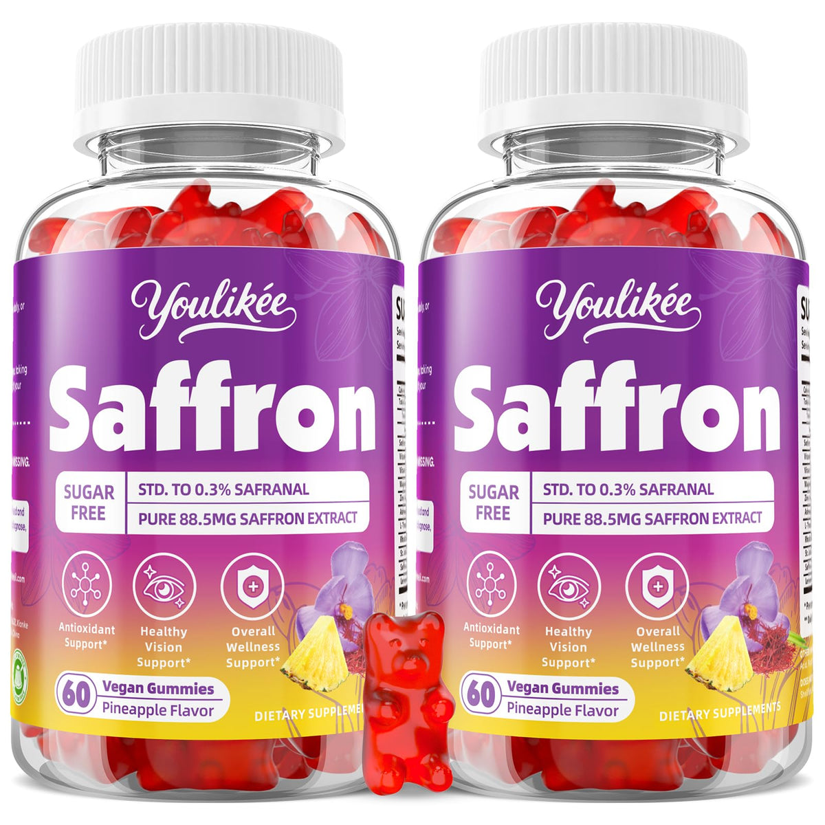 Saffron Gummies 88.5mg, Pineapple Flavor, 60 Count