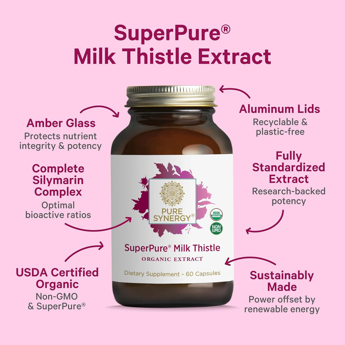PURE SYNERGY SuperPure Milk Thistle Extract | Liver Detox and Cleanse Supplement | Organic Milk Thistle Extract with Silymarin | for Healthy Liver Support (60 Capsules)