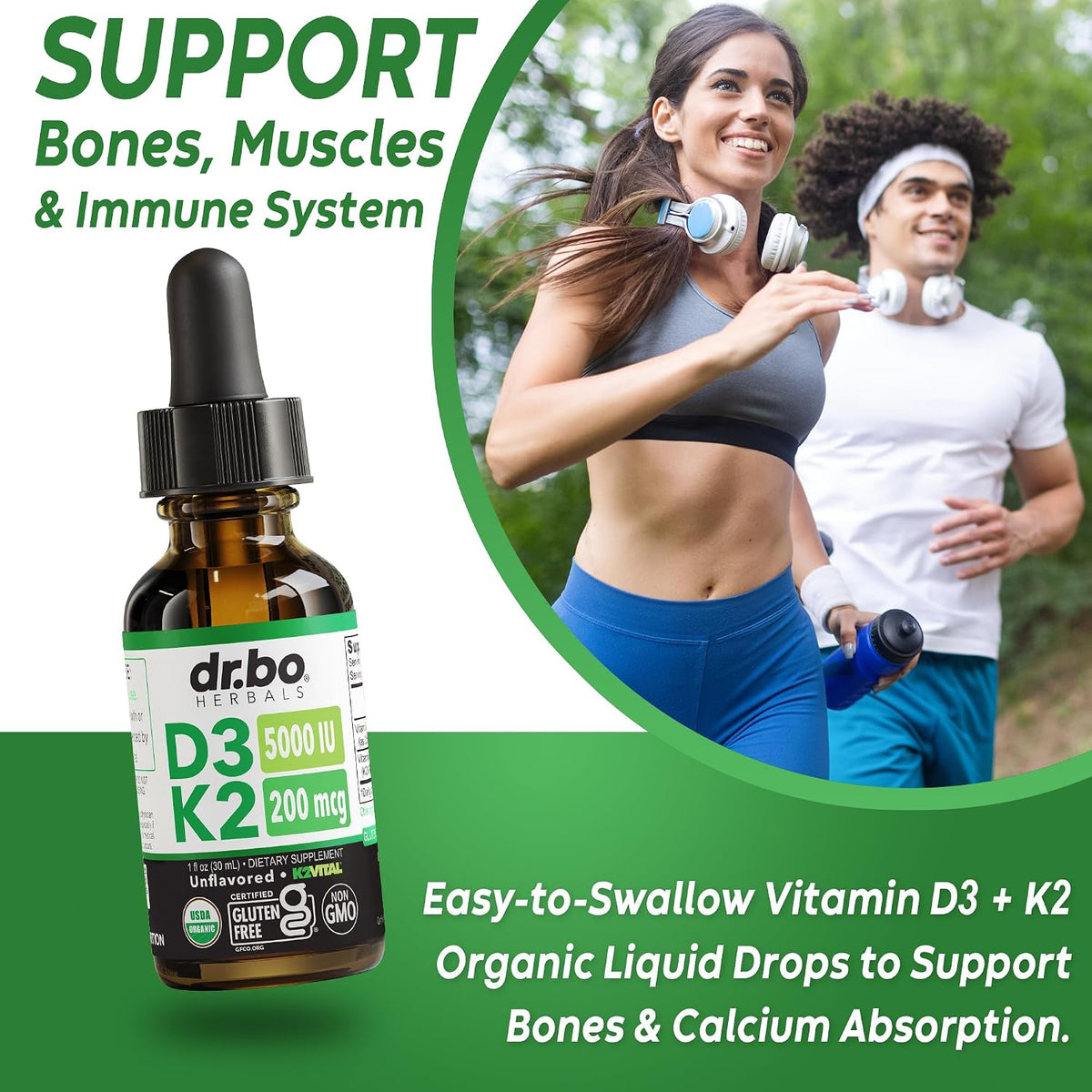 Vitamin D3 K2 Liquid Drops - Organic D3K2 Vitamin D3 K2 Drops Liquid Supplement MCT Oil for Adults & Kids, Calcium Absorption Strong Bones - Vit D and K 5000 IU Supplements, Vitamins D + K MK7 1 Fl Oz