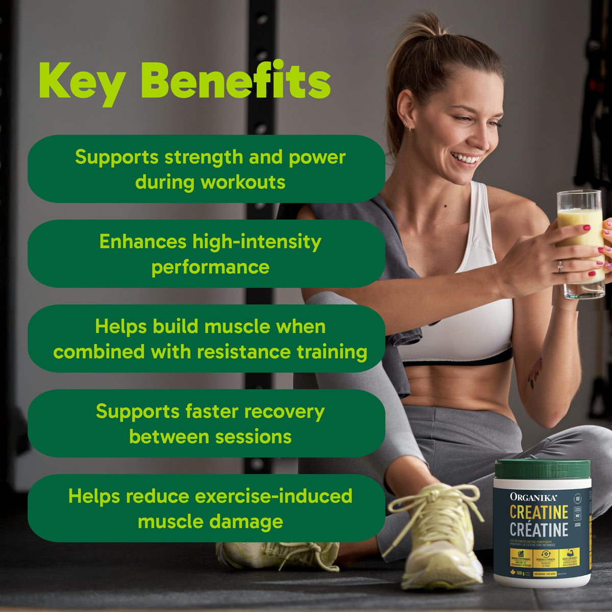 Organika Creatine Powder- 100% Pure Micronized Creatine Monohydrate - Helps Build Lean Muscle, Increase Strength, and Improved Recovery and Performance for Men and Women - 500g, 100 Servings