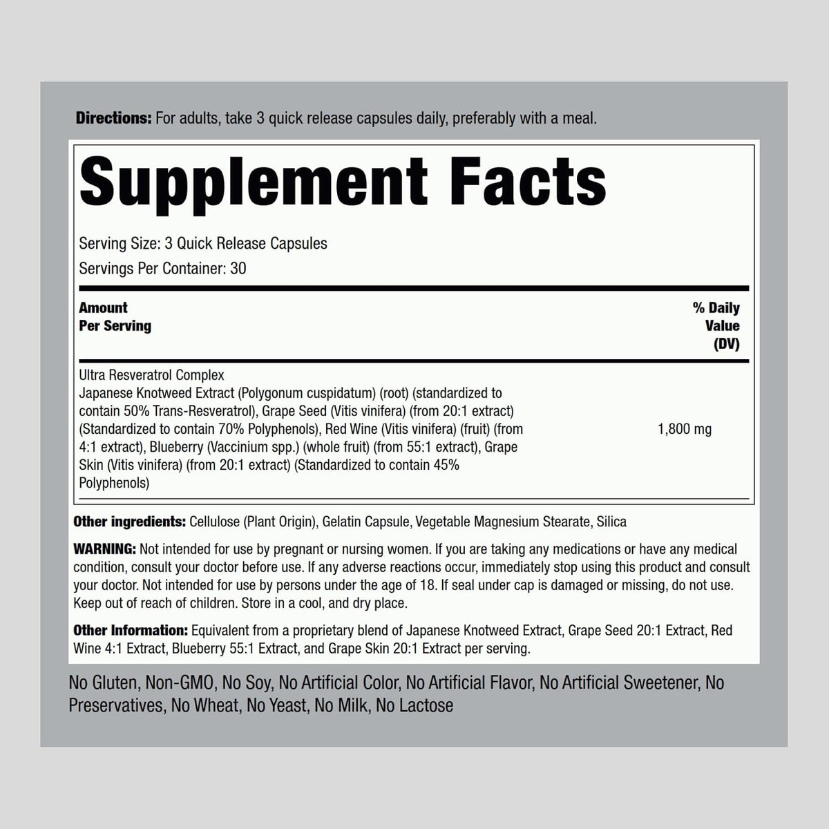 Piping Rock Resveratrol Complex | 90 Capsules | Ultra Potent Formula | Non-GMO, Gluten Free Supplement