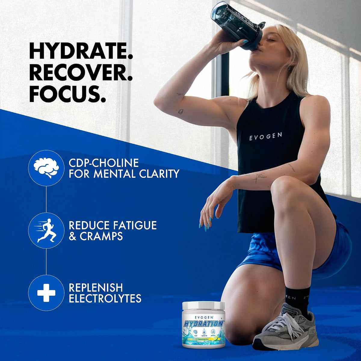 Evogen Hydration Sugar-Free Electrolytes | Lemon Lime | 30 Servings | Potassium, magnesium, sodium, calcium and coconut water with citicoline, taurine and B vitamins for energy and focus
