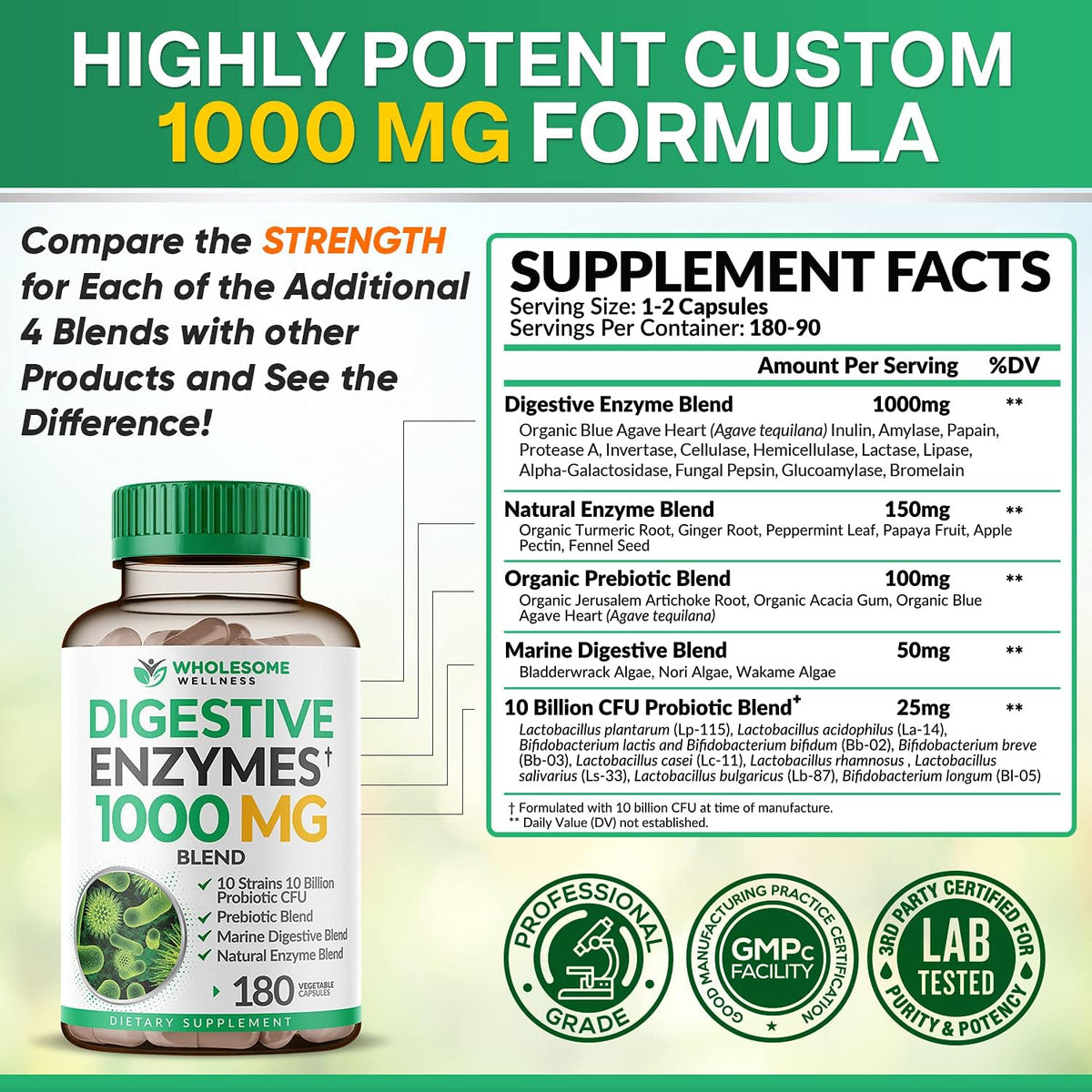 Wholesome Wellness Digestive Enzymes 1000MG Plus Prebiotics & Probiotics + Grass Fed Desiccated Beef Liver Capsules Bundle