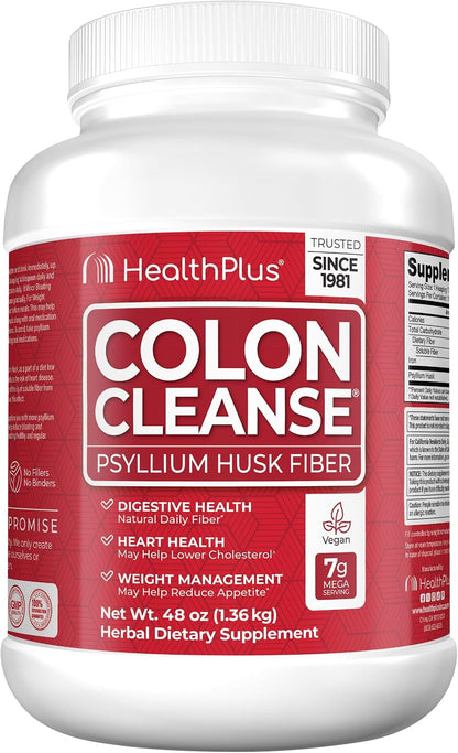 Health Plus Colon Cleanse Daily Psyllium Husk Fiber, 48 oz, 194 Servings | All-natural daily fiber; supports the body's natural detoxification processes, may reduce bloating, and promotes wellness