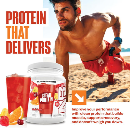 NutraBio Clear Protein Powder, Fruit Punch - 20 Servings, 20g Clear Whey Protein Isolate, 0 Sugar, 0g Lactose, Refreshing Fruit Flavors, GLP1 Support - Bone Health - Muscle Post Workout Recovery