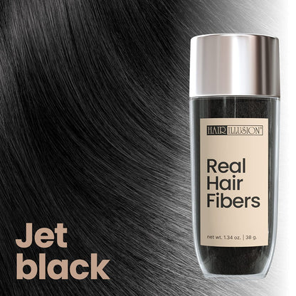 Hair Illusion 100% Natural Human Hair Fibers Not Synthetic for Men and Women, Premium Hair Building Formulation, Large, 38 g Bottle, Jet Black