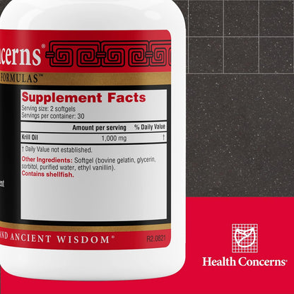 Health Concerns EPAQ – Brain Health Support Supplement – 1,000 mg of Krill Oil Per Serving – Cognitive Function & Heart Health – Chinese Herbal Supplement – Antioxidants & Phospholipids – 60 Softgels
