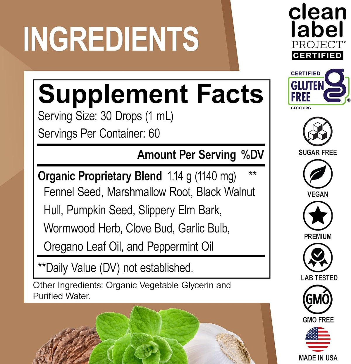 ParaGuard Cleanse Liquid Organic Detox - Organic Intestinal Guard Formula Supplement for Humans with Black Walnut Wormwood Clove & Oregano Tincture - Natural Herbal Intestine Body Gut Cleanser 2 oz