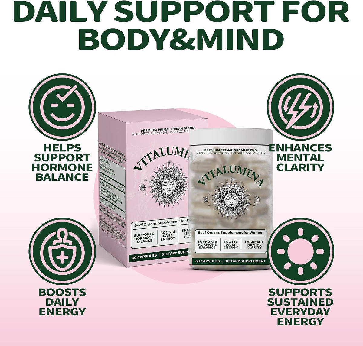 Primal Beef Organ Supplement for Women – Grass-Fed Beef Liver, Heart & Kidney Capsules – Traditional Ancestral Nutrition for Daily Vitality & Mental Clarity – Non-GMO, Gluten-Free – 60 Capsules