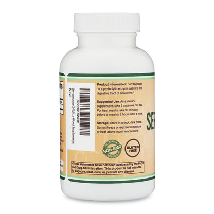 Serrapeptase 240,000 SPU Max Potency (120 Veggie Capsules) Proteolytic Enzyme for Sinus, Respiratory and Joint Health (Non-GMO, Gluten Free, Vegetarian Safe) by Double Wood