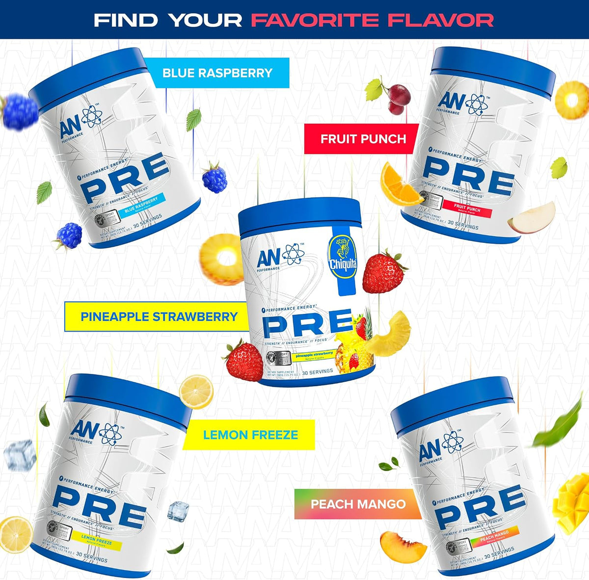 AN Performance Pre-Workout Powder Supplement for Men & Women | Energy Drink Mix with 300mg Caffeine + Beta Alanine + Citrulline | Third-Party Tested | Fruit Punch | 30 Servings