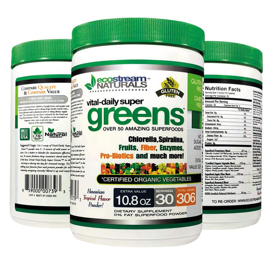 ecostream Naturals Vital First Daily Greens Superfood Powder 50 Whole Super Foods with Spirulina, Chlorella, Flax Seed, Fiber and Enzymes with Organic Greens - 30 Servings ecostream NaturalsBuy Supplements Australia