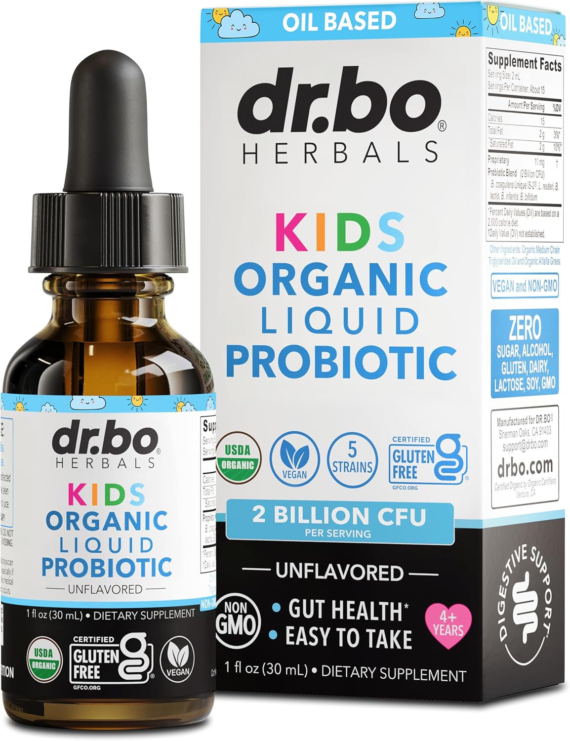Kids Probiotic Liquid Drops Organic - Organic Probiotics for Kids Probiotics Age 4+, Digestive Health, Immune Support, Flora Gut Health Supplements - Vegan Kid Liquid Probiotic Drops, Non-GMO 1 Fl Oz