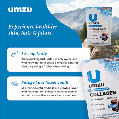 UMZU zuCollagen Collagen Peptides Powder, Unflavored | 5 Collagen Types I, II, III, V and X, Hydrolyzed Collagen Peptides, Hair, Skin, Joint and Daily Recovery Support